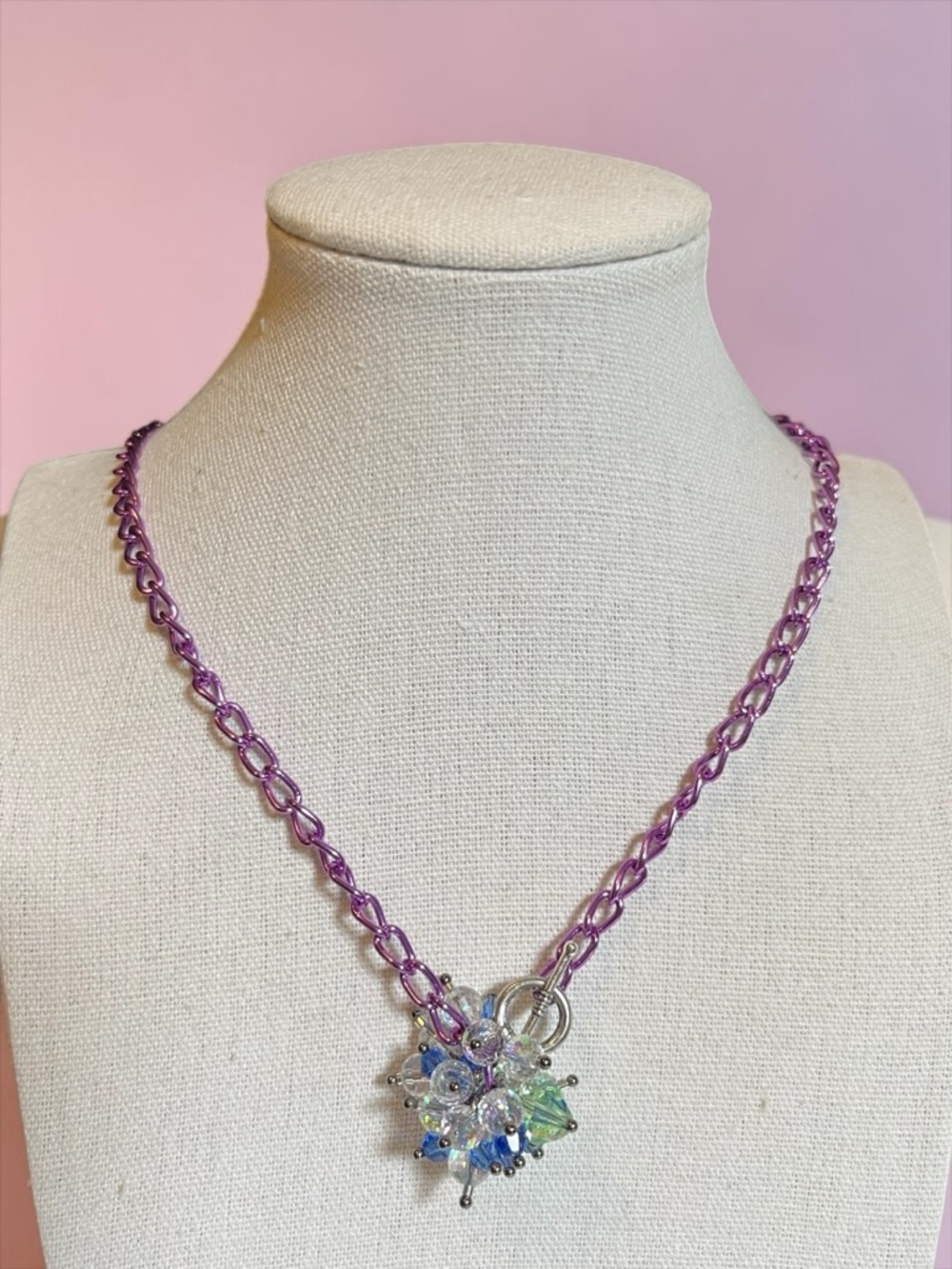 🍭5 for $20🍭 Czech Glass Cluster Aluminum Chain Toggle Clasp Necklace CC Y